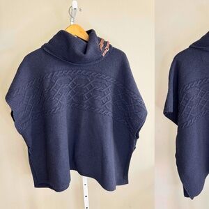 Massimo Dutti Poncho Sweater Navy Dark Blue Medium - Italian Yarn
